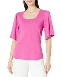 NIC+ZOE Square Neck Flutter Sleeve Tee | Shirts & Tops
