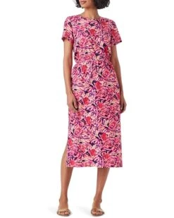 NIC+ZOE Blurred Floral SS Side Slit Midi Dress | Dresses