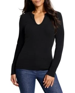 NIC+ZOE Seamed Up Split Neck Rib Tee | Shirts & Tops