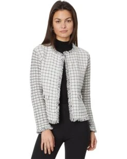 NIC+ZOE Grid Fringe Mix Knit Pocket Jacket | Coats & Outerwear