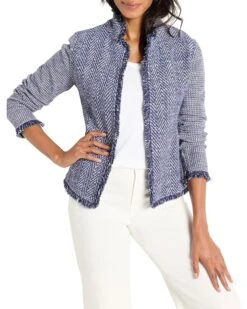 NIC+ZOE Notch Collar Fringe Mix Knit Jacket | Coats & Outerwear