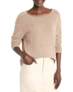 NIC+ZOE Striped Seamed Cotton Cord Sweater | Sweaters