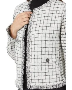 NIC+ZOE Grid Fringe Mix Knit Pocket Jacket | Coats & Outerwear -Clothing Fancy Shop 91xKLw8UjtL. AC SR736920